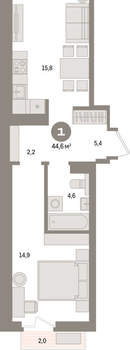 1-к квартира, вторичка, 43м2, 2/9 этаж