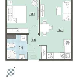 1-к квартира, вторичка, 36м2, 9/24 этаж