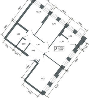 3-к квартира, вторичка, 74м2, 15/27 этаж
