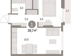 1-к квартира, вторичка, 40м2, 3/9 этаж