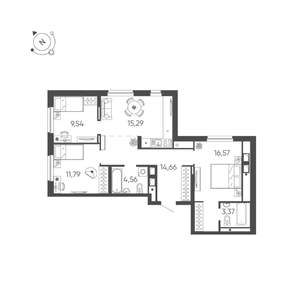 3-к квартира, строящийся дом, 76м2, 22/24 этаж