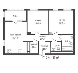 2-к квартира, вторичка, 63м2, 3/24 этаж