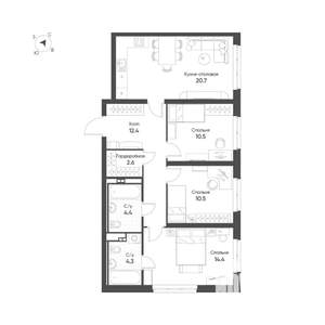 3-к квартира, строящийся дом, 80м2, 5/16 этаж