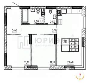 2-к квартира, вторичка, 61м2, 10/25 этаж
