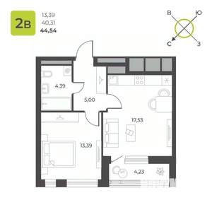 1-к квартира, строящийся дом, 42м2, 16/16 этаж