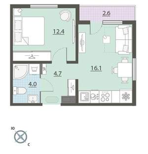 1-к квартира, вторичка, 39м2, 8/24 этаж