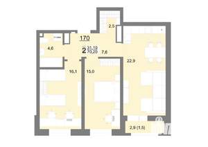 2-к квартира, вторичка, 70м2, 20/26 этаж