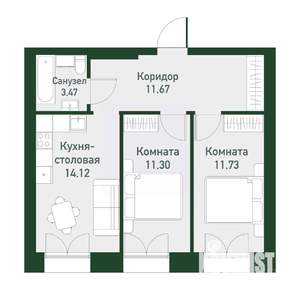 2-к квартира, вторичка, 51м2, 2/4 этаж