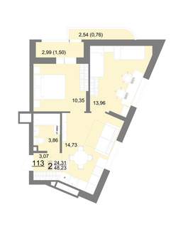 2-к квартира, вторичка, 48м2, 16/22 этаж
