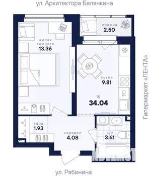 1-к квартира, вторичка, 34м2, 25/26 этаж
