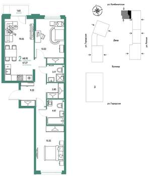 2-к квартира, строящийся дом, 69м2, 2/24 этаж