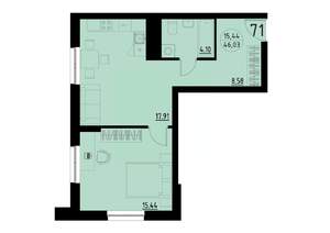 1-к квартира, строящийся дом, 46м2, 8/25 этаж
