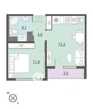 1-к квартира, вторичка, 35м2, 19/24 этаж