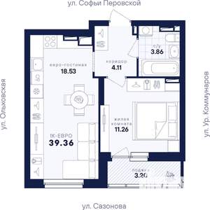 1-к квартира, вторичка, 39м2, 13/17 этаж