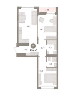 2-к квартира, вторичка, 65м2, 3/16 этаж