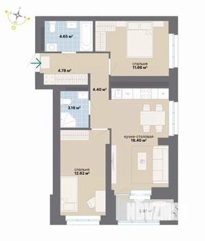 2-к квартира, вторичка, 64м2, 11/26 этаж