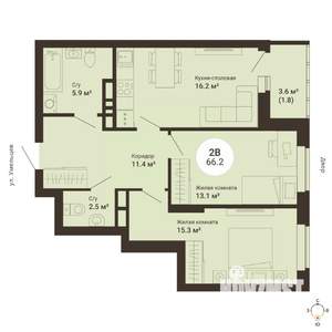 2-к квартира, сданный дом, 66м2, 16/25 этаж