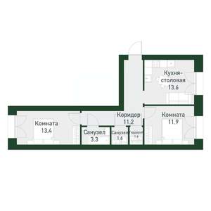 2-к квартира, вторичка, 52м2, 2/4 этаж