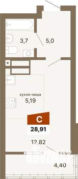 Студия квартира, вторичка, 29м2, 12/23 этаж