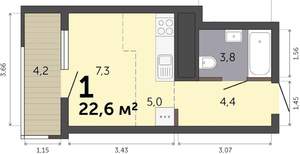 Студия квартира, вторичка, 23м2, 15/19 этаж