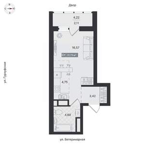 Студия квартира, вторичка, 33м2, 2/24 этаж