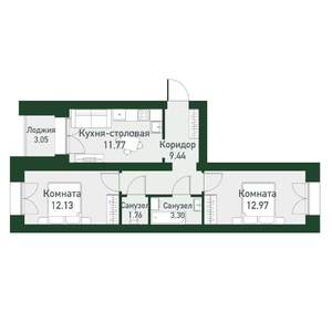 2-к квартира, вторичка, 53м2, 4/4 этаж