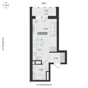 1-к квартира, вторичка, 32м2, 8/24 этаж