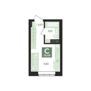 Студия квартира, вторичка, 19м2, 3/9 этаж