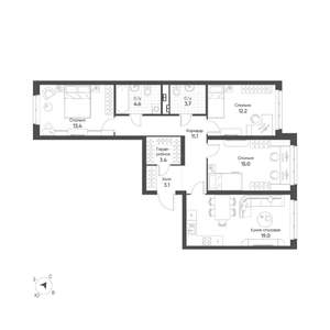 3-к квартира, строящийся дом, 86м2, 3/16 этаж