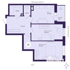 2-к квартира, вторичка, 66м2, 9/19 этаж