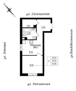 Студия квартира, строящийся дом, 31м2, 6/25 этаж