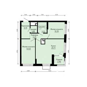 2-к квартира, строящийся дом, 59м2, 16/31 этаж