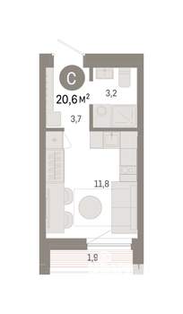Студия квартира, вторичка, 21м2, 6/7 этаж