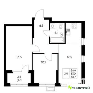 2-к квартира, вторичка, 59м2, 24/31 этаж