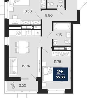 2-к квартира, вторичка, 55м2, 10/30 этаж