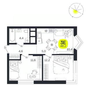 3-к квартира, вторичка, 48м2, 22/27 этаж