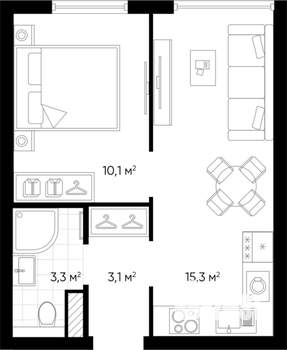 1-к квартира, строящийся дом, 32м2, 4/24 этаж