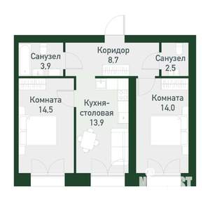 2-к квартира, вторичка, 58м2, 2/4 этаж