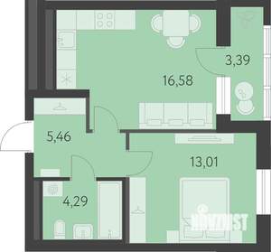 1-к квартира, вторичка, 41м2, 9/16 этаж