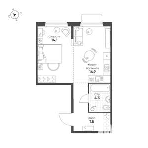 1-к квартира, строящийся дом, 41м2, 4/25 этаж