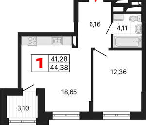 1-к квартира, вторичка, 44м2, 12/25 этаж