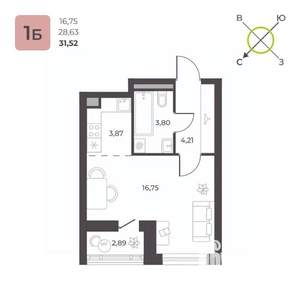 Студия квартира, строящийся дом, 32м2, 12/23 этаж