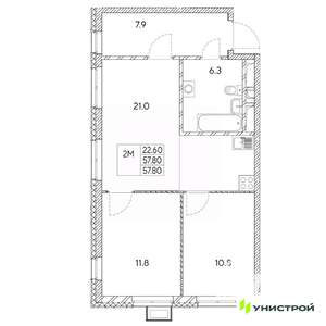2-к квартира, вторичка, 58м2, 19/31 этаж
