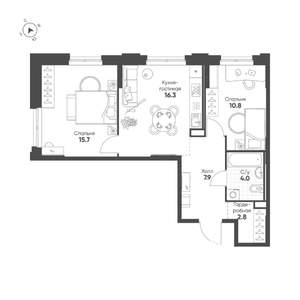1-к квартира, строящийся дом, 36м2, 1/16 этаж