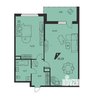 2-к квартира, вторичка, 55м2, 15/25 этаж