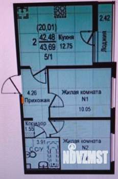 2-к квартира, сданный дом, 42м2, 10/18 этаж