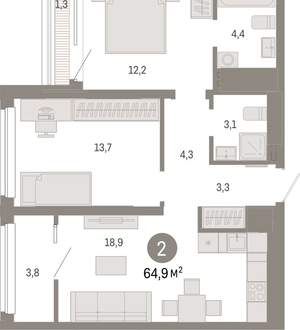 2-к квартира, вторичка, 65м2, 7/8 этаж