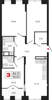 3-к квартира, вторичка, 91м2, 2/25 этаж