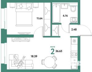 2-к квартира, вторичка, 37м2, 8/21 этаж