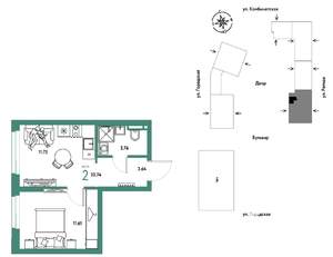 2-к квартира, строящийся дом, 31м2, 24/24 этаж